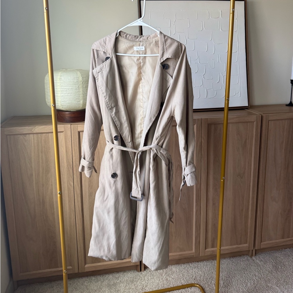 Long Beige Trench Coat with Belt